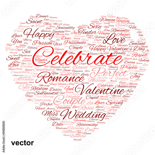 Vector conceptual Valentine heart word cloud