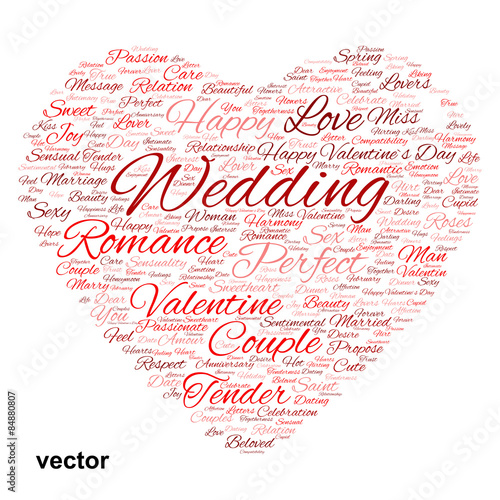 Vector conceptual Valentine heart word cloud
