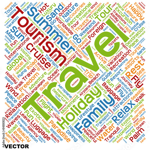 Vector conceptual tourism or travel  word cloud