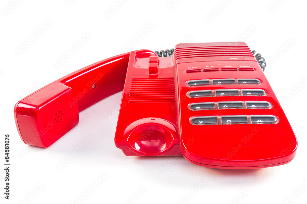 Fototapeta premium red telephone isolated on white background 
