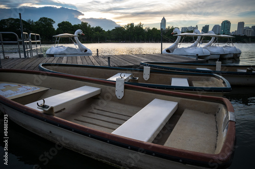 duck boats in the park of bangkok city