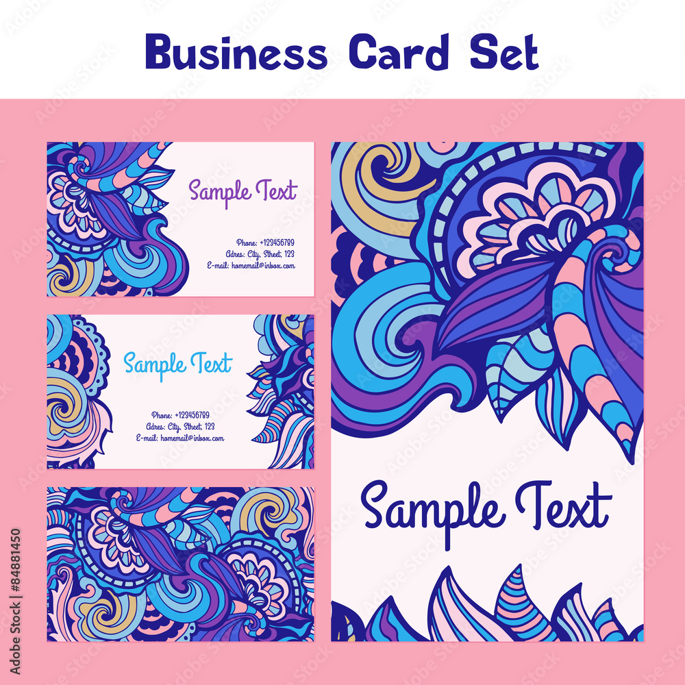 Vector business card with floral pattern