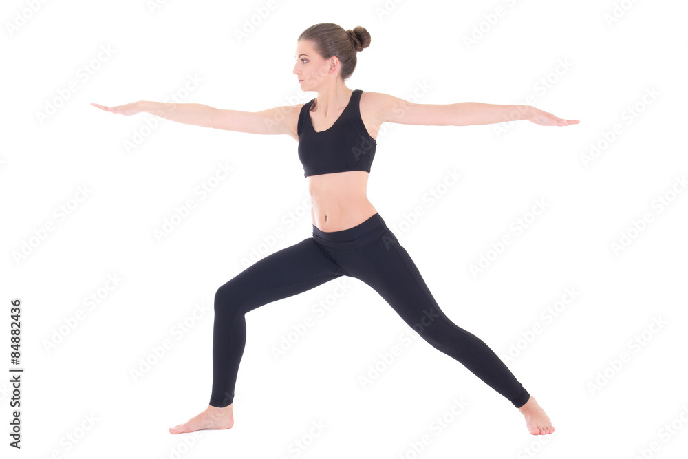 slim woman doing yoga or aerobics isolated on white