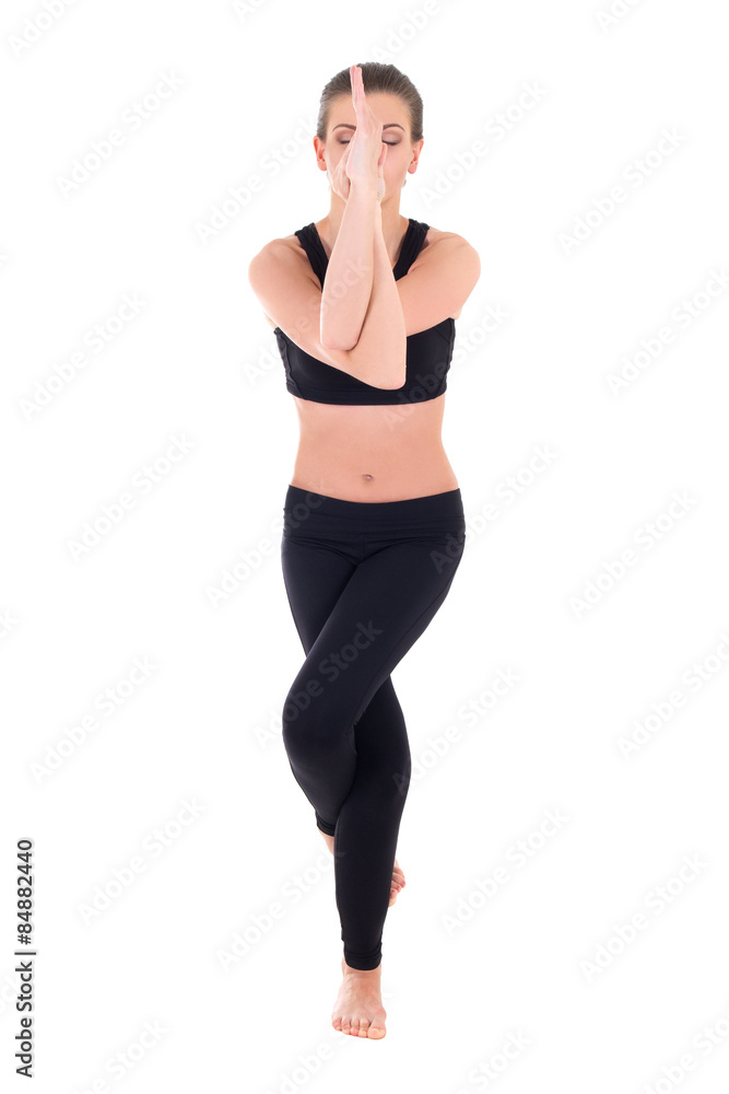 slim and flexible woman doing yoga isolated on white slim and flexible woman doing yoga isolated on white