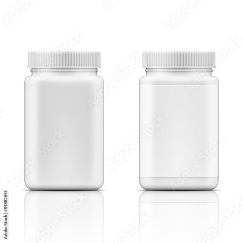 White square plastic bottle for pills.