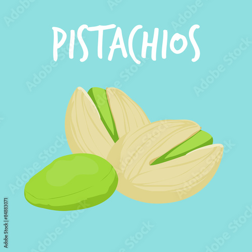 fresh pistachios on blue balckground vector
