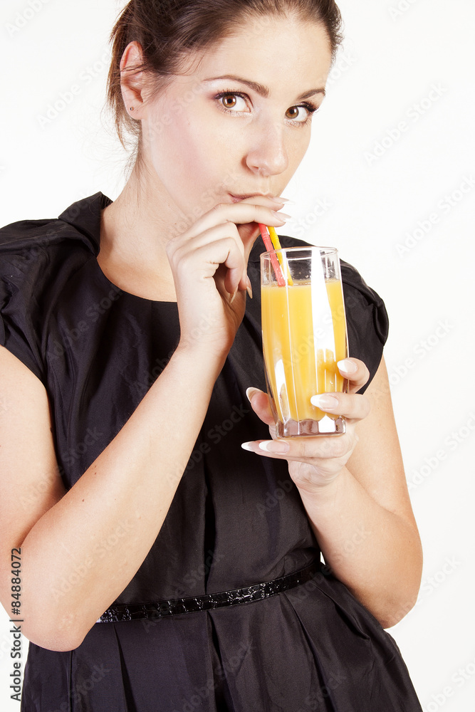 Portrait of beautiful woman with a glass of juice Portrait of beautiful woman with a glass of juice