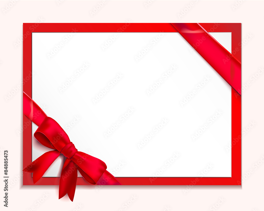 Clean horizontal rectangular pattern postcard, tied with red ribbon and bow at the corners. Vector illustration. Vector illustration Clean horizontal rectangular pattern postcard, tied with red ribbon and bow at the corners. Vector illustration. Vector illustration