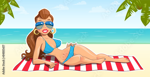 Beautiful girl on beach. Eps10 vector illustration