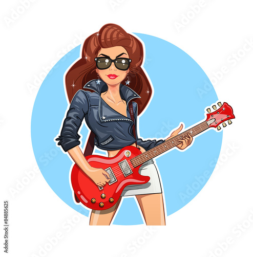 Girl with guitar. Rock guitarist. Eps10 vector illustration.