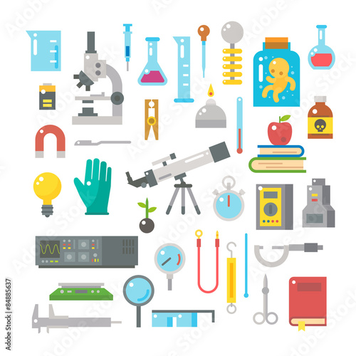 Flat design of science equipments set