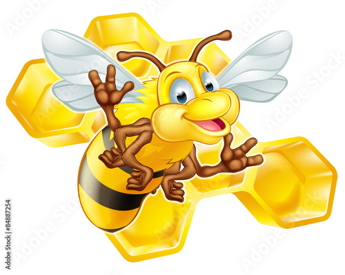 Cartoon cute bee with honey...