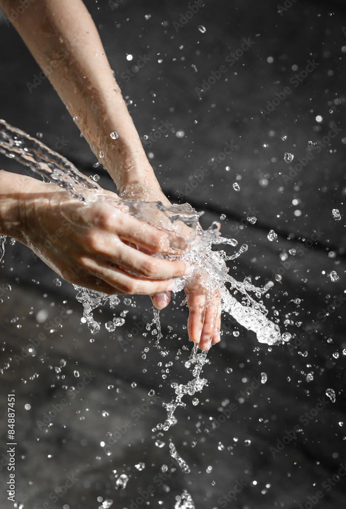 hands with water splash hands with water splash