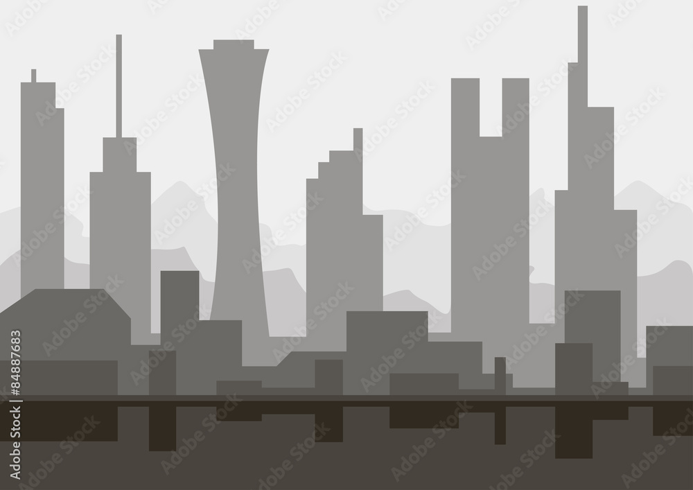 Fototapeta premium Architectural sketch silhouette abstract city skyline with skyscrapers monochrome