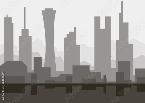 Architectural sketch silhouette abstract city skyline with skyscrapers monochrome