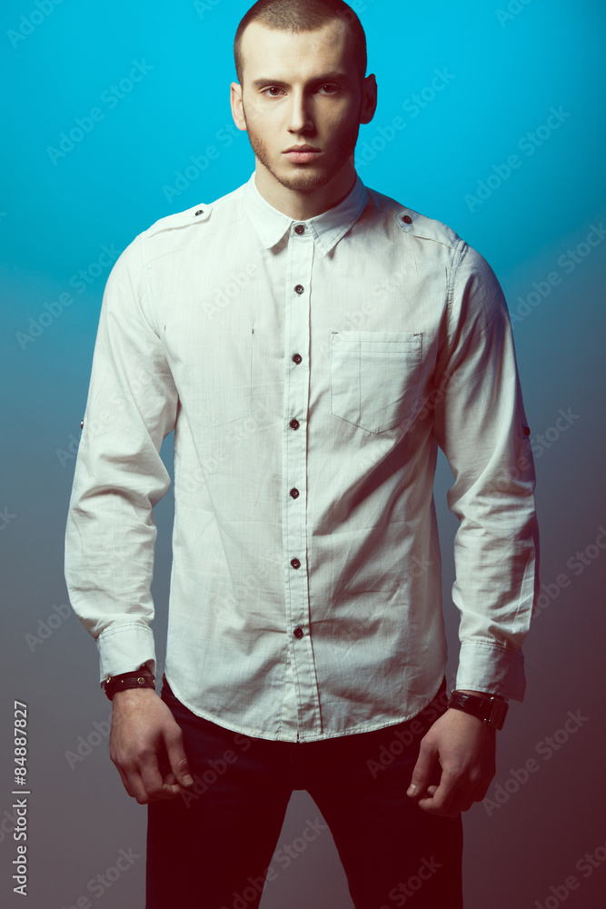 Fototapeta premium Male beauty concept. Portrait of fashionable young man