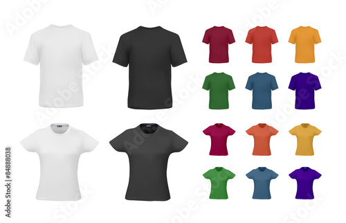 T-shirt template set for men and women isolated on white