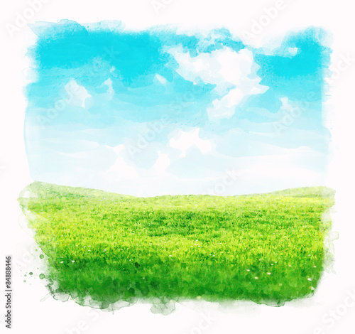 Watercolor sky and grass background