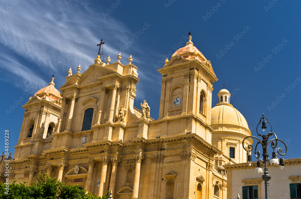 Architectural details of baroque cathedral in Noto, Sicily