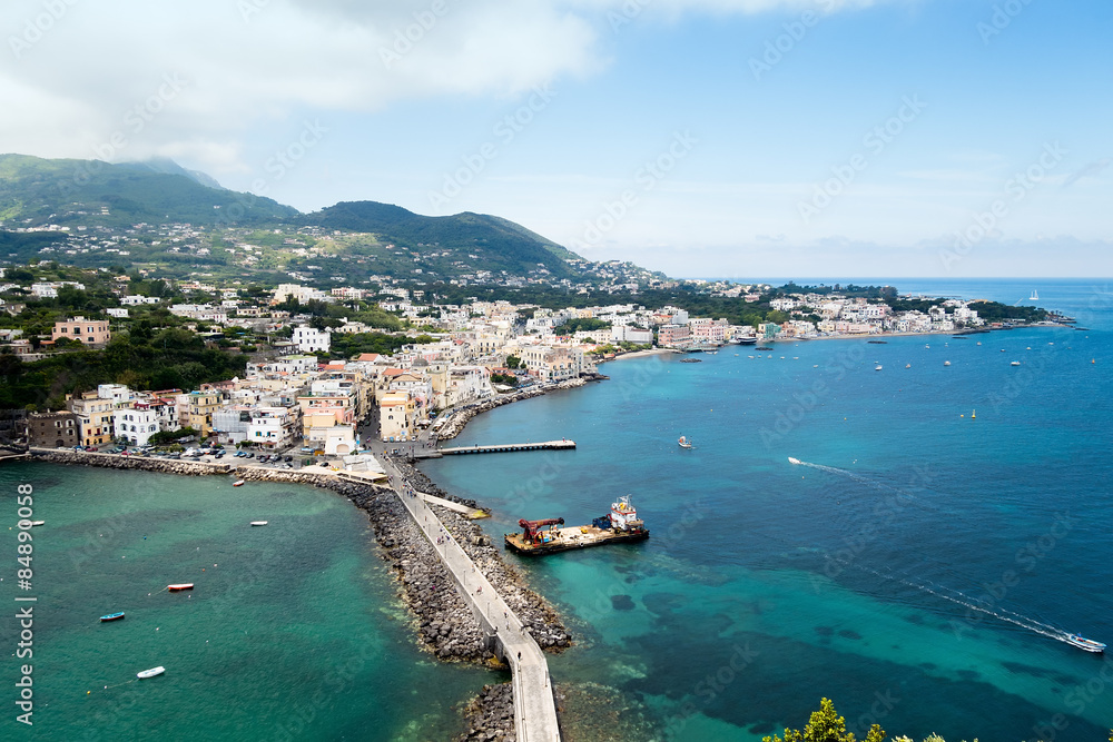 Fishing village, view from the island of Ischia Aragonese Castle