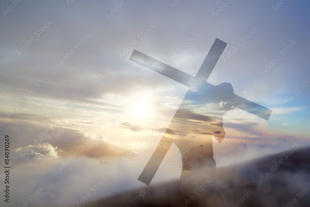 Jesus Christ Carrying Cross up Calvary on Good Friday - obrazy, fototapety, plakaty 