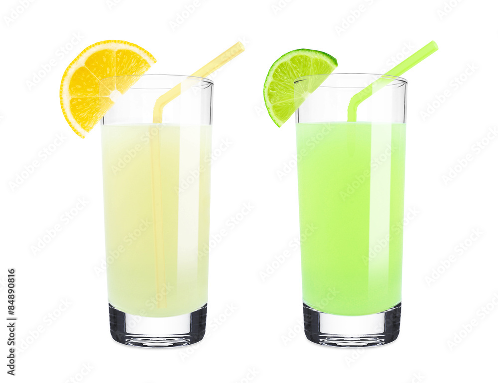 lemon and lime juice isolated on white lemon and lime juice isolated on white