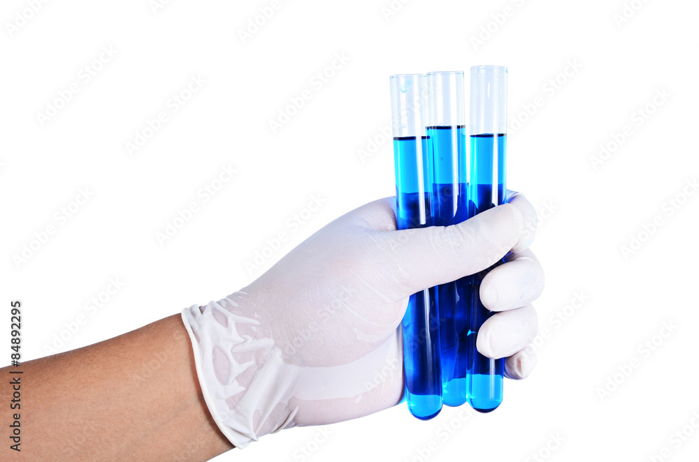 Scientist hand holding test tubes isolated on white background , Scientist hand holding test tubes isolated on white background ,