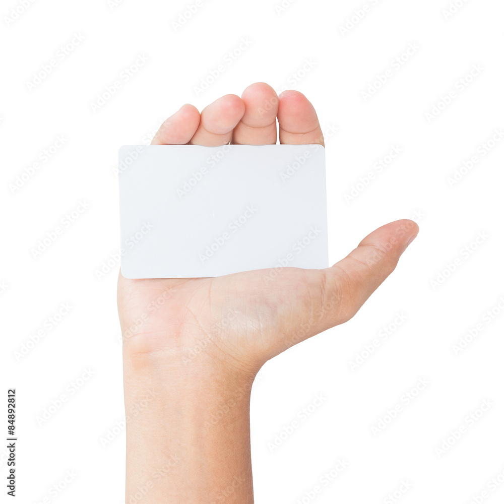 hand hold white card isolated clipping path inside