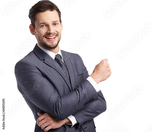 business, people and office concept - businessman in suit