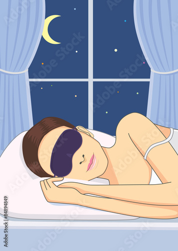 Beautiful woman sleeping in bed with eye mask for protect eyes from light make Sleepless