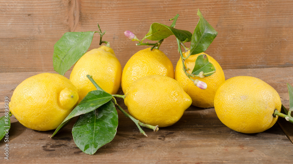 Lemons with leaves and flowers