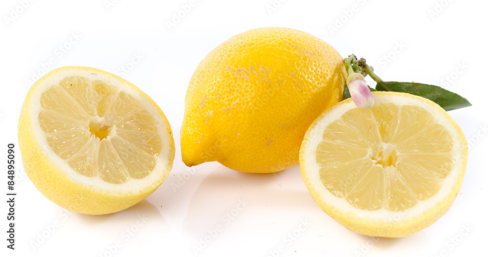 Lemons with leaves and flowers