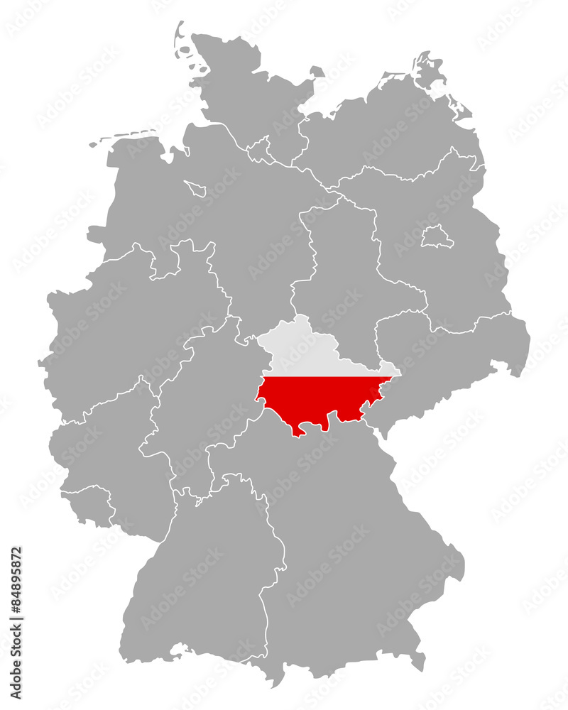 Karte von Deutschland mit Fahne von Thüringen