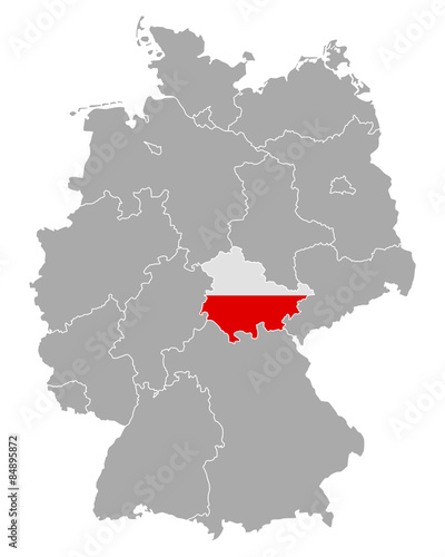 Karte von Deutschland mit Fahne von Thüringen