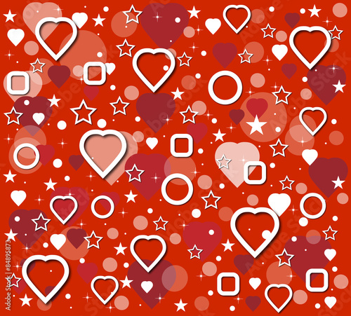 Sfondo con cuori e figure geometriche