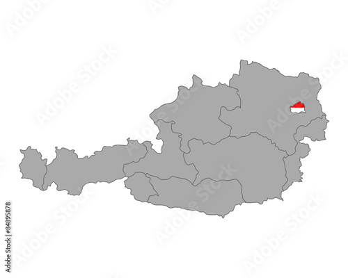Karte von Österreich mit Fahne von Wien