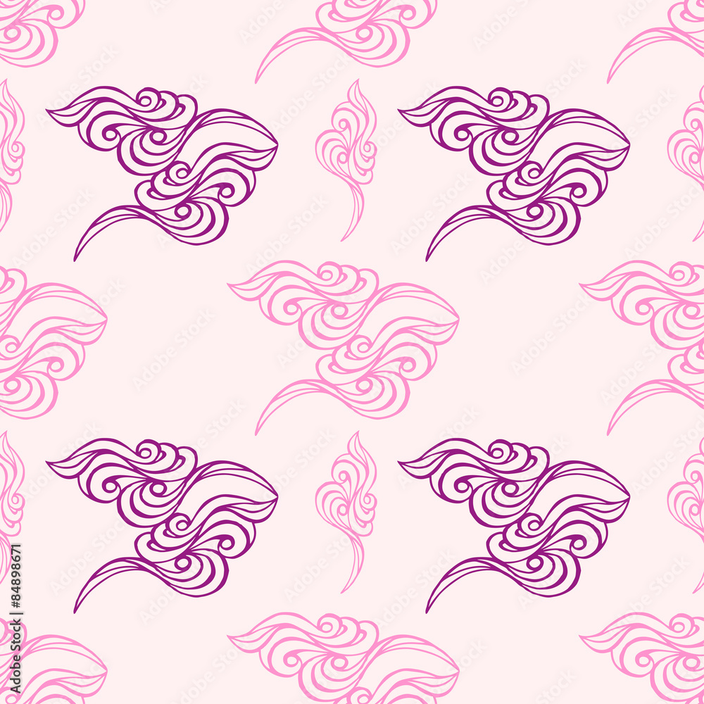 Hand drawn wave tracery pink background, seamless pattern. Hand drawn wave tracery pink background, seamless pattern.