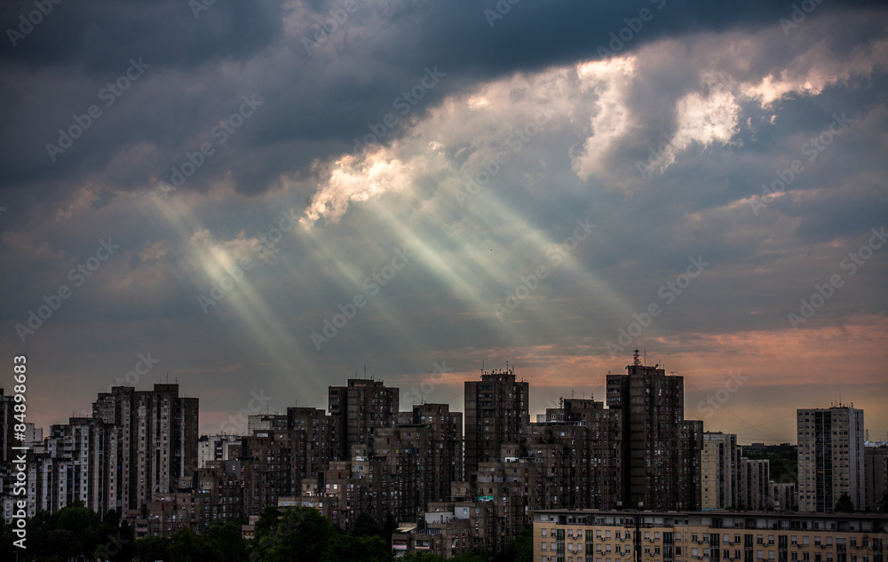 Fototapeta premium Crazy sunset after heavy rain in Belgrade