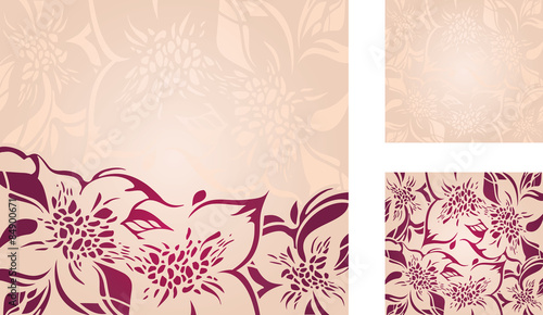 Floral decorative holiday background set in ecru, peach, red