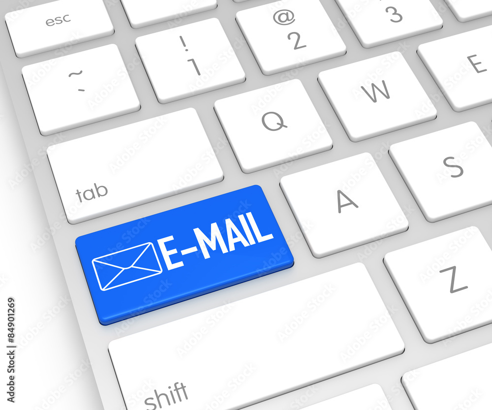 Computer Keyboard with E-mail Button. 3D Rendering Computer Keyboard with E-mail Button. 3D Rendering