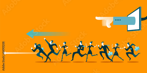 The hand indicates the direction of the group