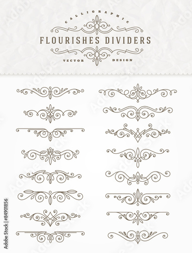 Set of flourishes calligraphic elegant ornament dividers