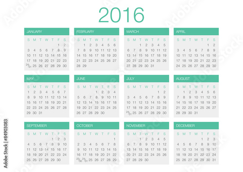 Calendar 2016 Vector Template