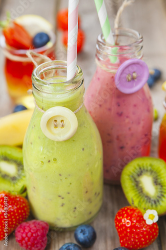 Fruit smoothie and jelly. Healthy summer treat.
