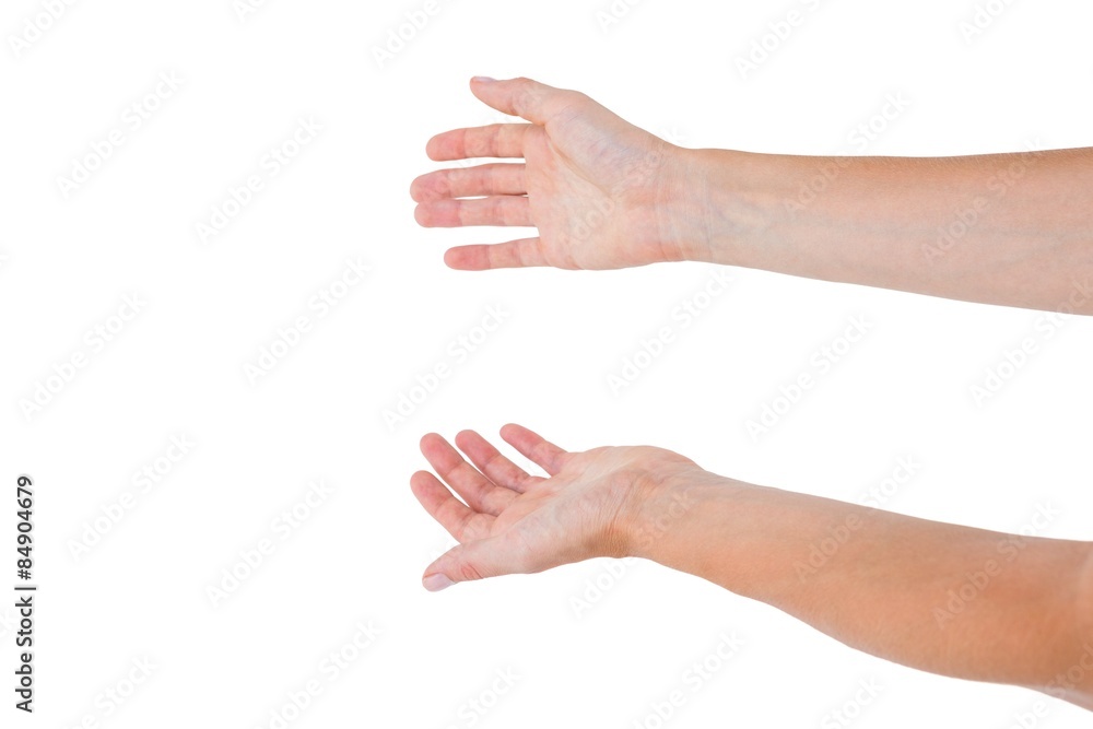 Woman presenting with her hands