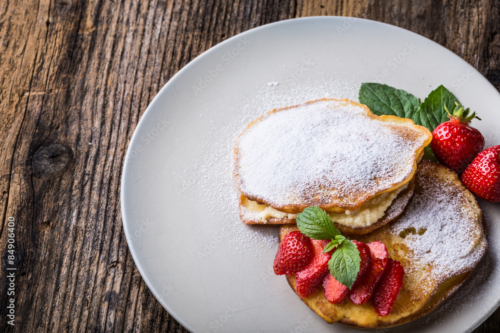 filled with homemade pancakes with strawberries filled with homemade pancakes with strawberries