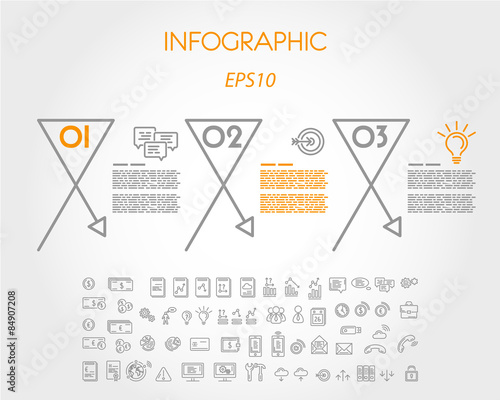 linear infographic x elemets with arrow