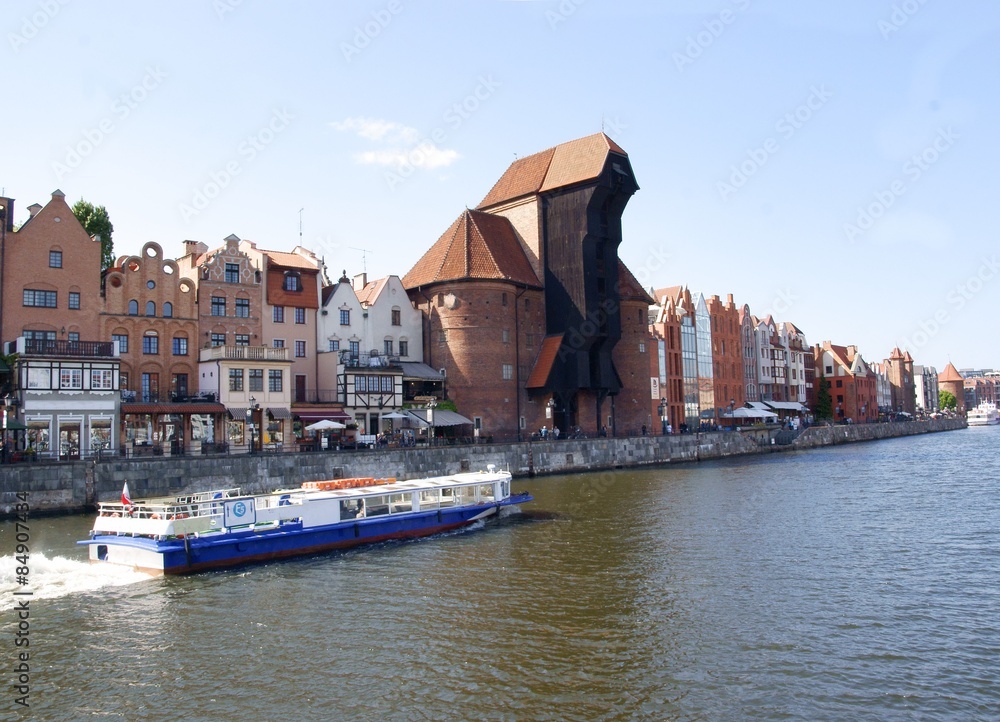 Naklejka premium Historical old port and Motlawa river in Gdansk