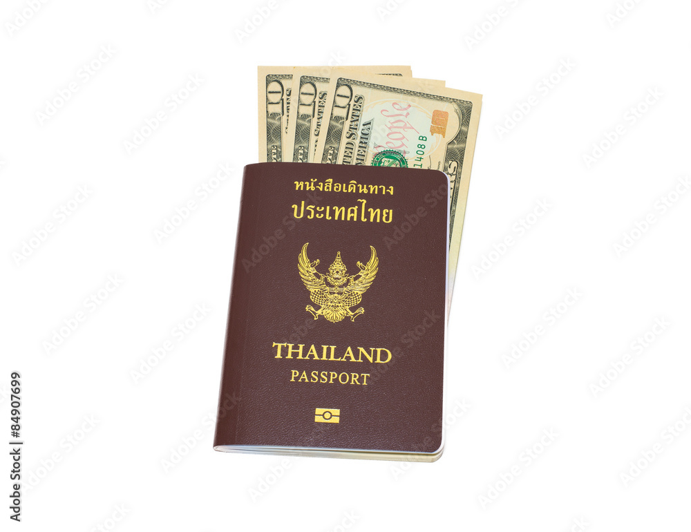 Thailand passport with dollar banknote Thailand passport with dollar banknote