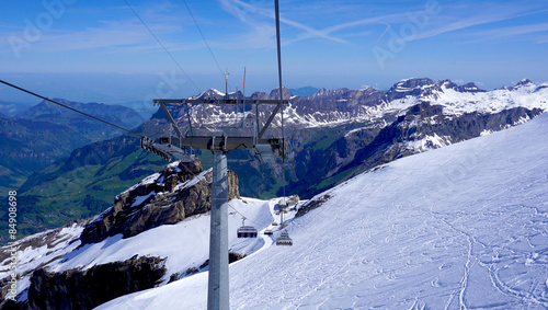 ski cable car structure at snow mountains Titlis